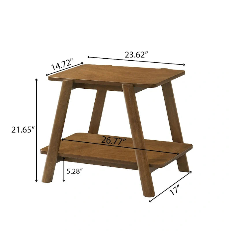 Mid-Century Modern Wood Shelf End Table, Walnut Finish