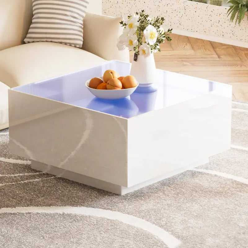 LED Coffee Table with Frosted Tempered Glass Top