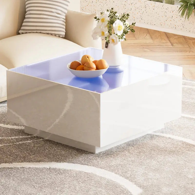 LED Coffee Table with Frosted Tempered Glass Top