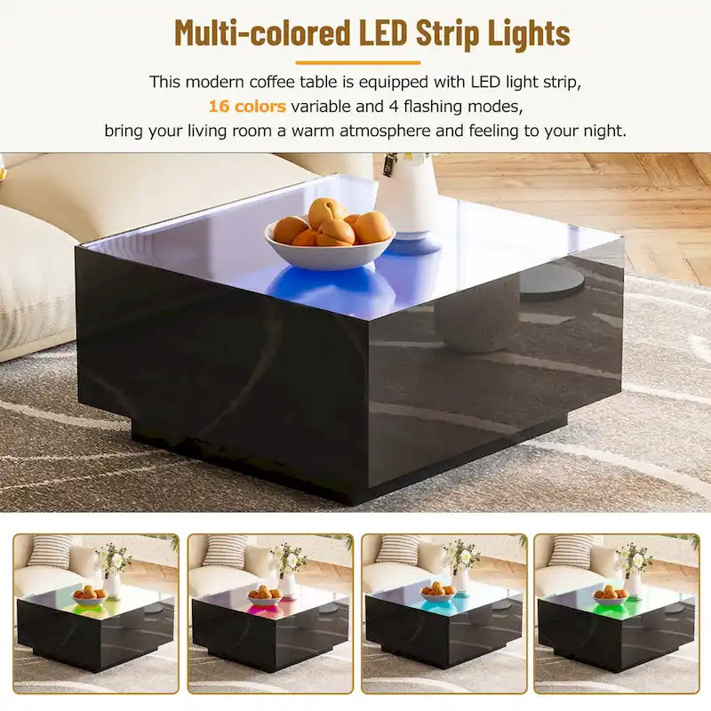 LED Coffee Table with Frosted Tempered Glass Top