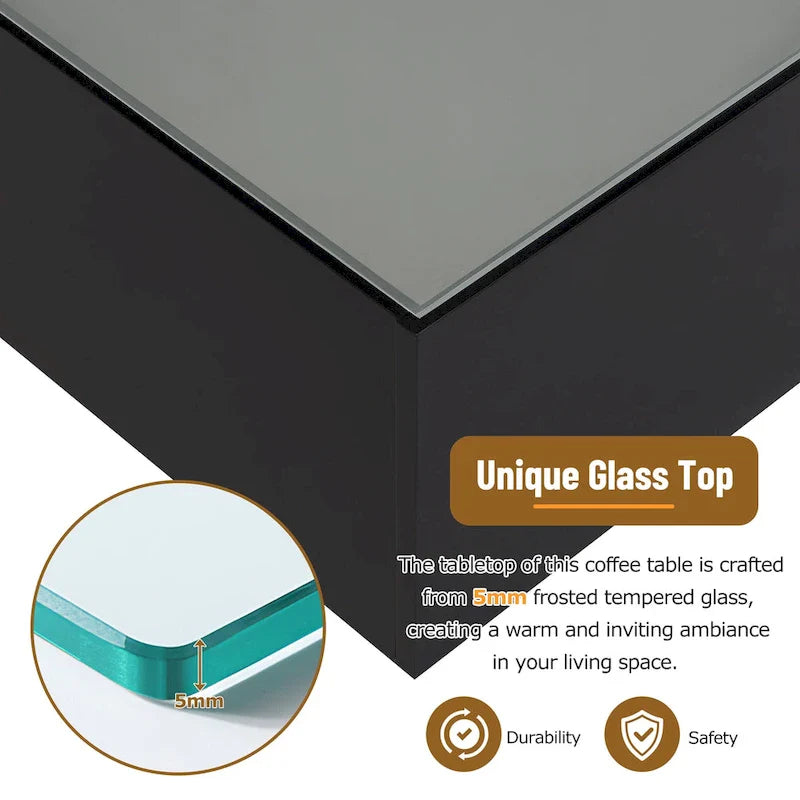 LED Coffee Table with Frosted Tempered Glass Top