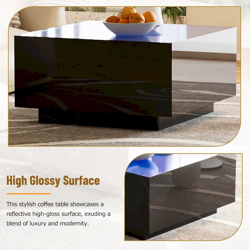 LED Coffee Table with Frosted Tempered Glass Top