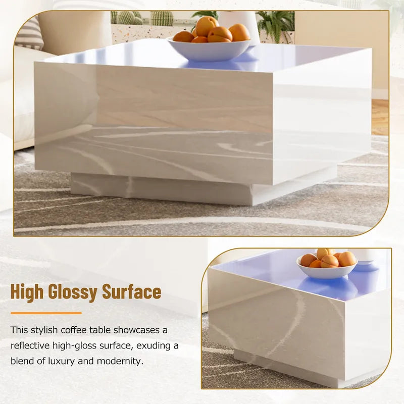 LED Coffee Table with Frosted Tempered Glass Top