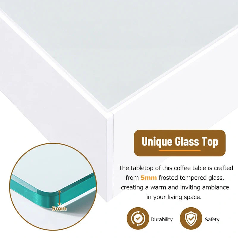 LED Coffee Table with Frosted Tempered Glass Top