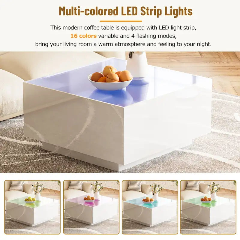 LED Coffee Table with Frosted Tempered Glass Top