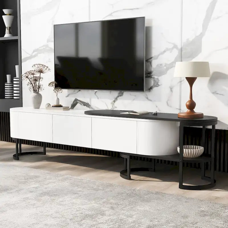 Extendable TV Stand with 3 Drawers and Metal Adjustable Legs (Fits TVs up to 75 Inches)