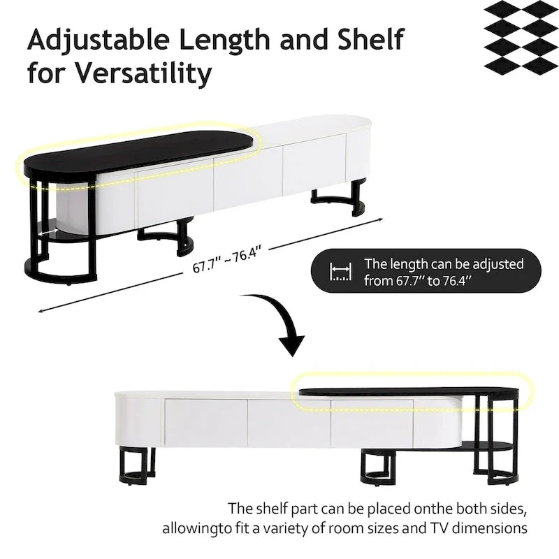Extendable TV Stand with 3 Drawers and Metal Adjustable Legs (Fits TVs up to 75 Inches)