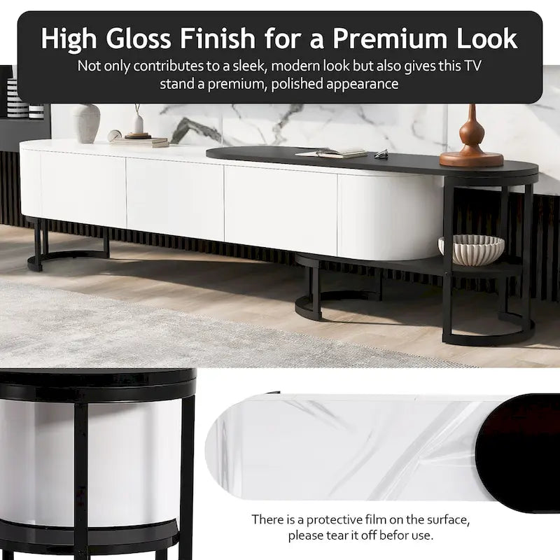 Extendable TV Stand with 3 Drawers and Metal Adjustable Legs (Fits TVs up to 75 Inches)