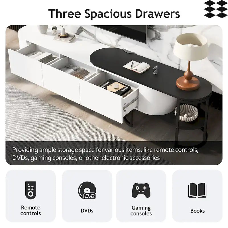 Extendable TV Stand with 3 Drawers and Metal Adjustable Legs (Fits TVs up to 75 Inches)