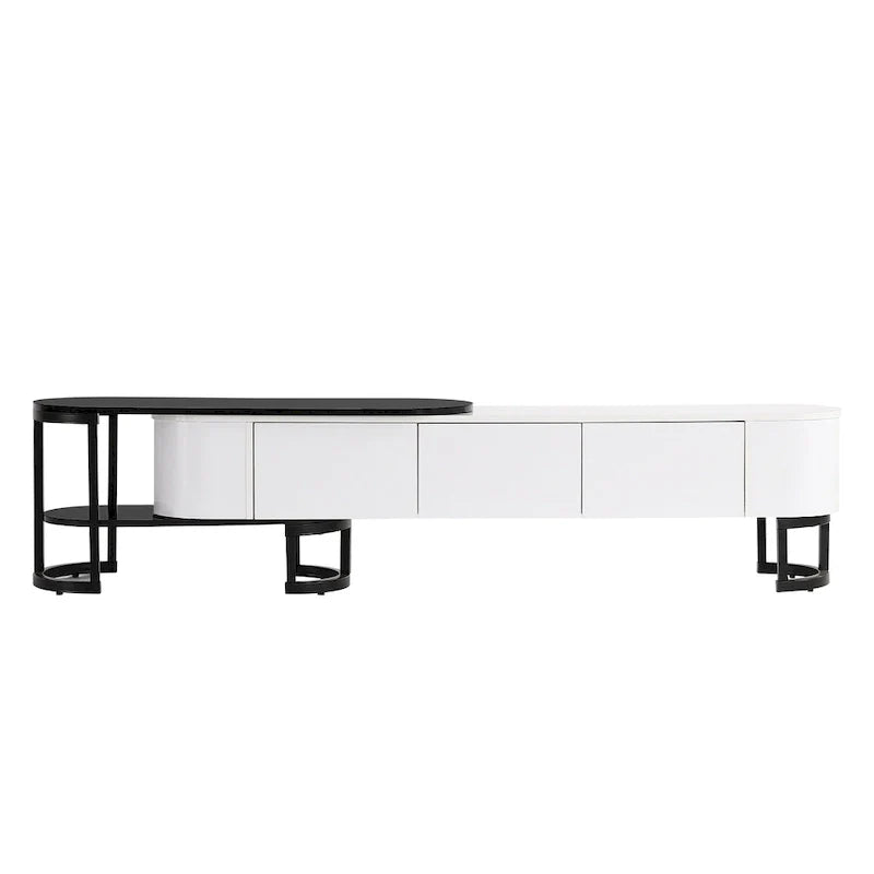 Extendable TV Stand with 3 Drawers and Metal Adjustable Legs (Fits TVs up to 75 Inches)