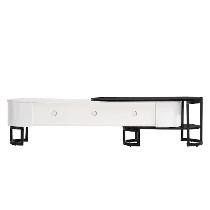 Extendable TV Stand with 3 Drawers and Metal Adjustable Legs (Fits TVs up to 75 Inches)