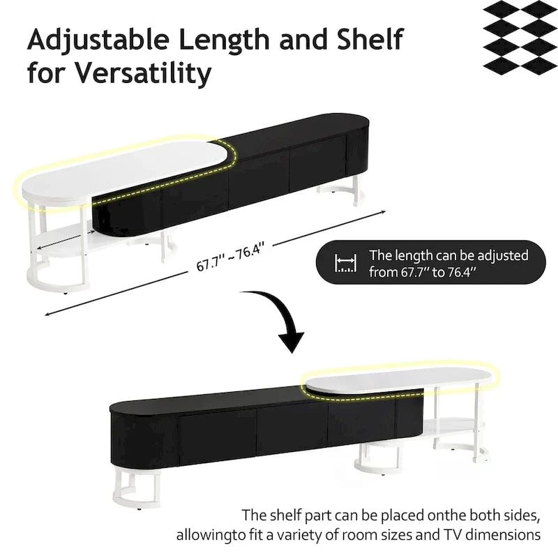 Extendable TV Stand with 3 Drawers and Metal Adjustable Legs (Fits TVs up to 75 Inches)