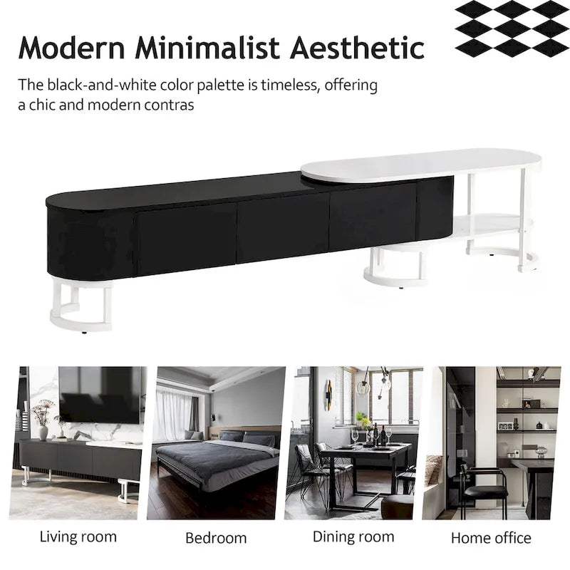 Extendable TV Stand with 3 Drawers and Metal Adjustable Legs (Fits TVs up to 75 Inches)