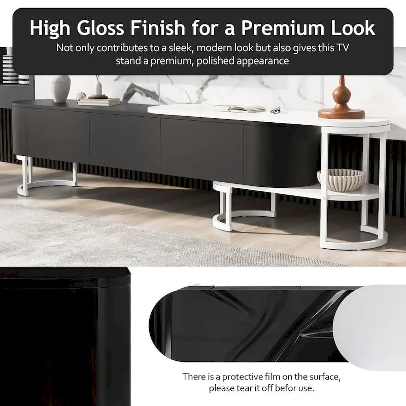 Extendable TV Stand with 3 Drawers and Metal Adjustable Legs (Fits TVs up to 75 Inches)
