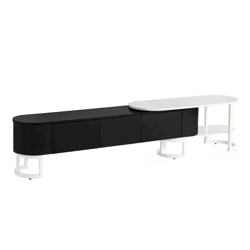 Extendable TV Stand with 3 Drawers and Metal Adjustable Legs (Fits TVs up to 75 Inches)