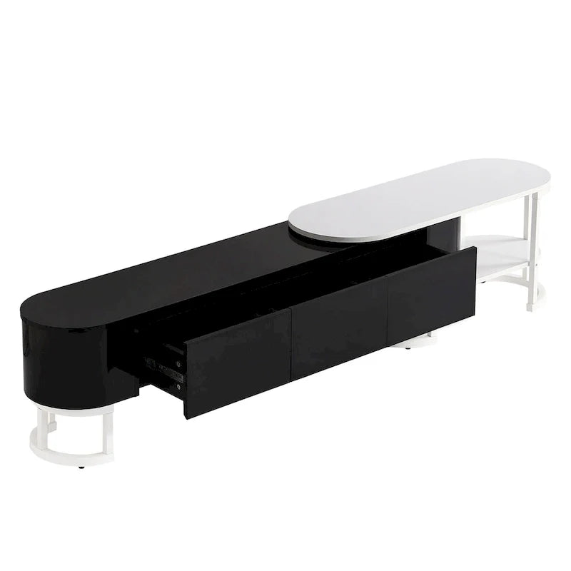 Extendable TV Stand with 3 Drawers and Metal Adjustable Legs (Fits TVs up to 75 Inches)