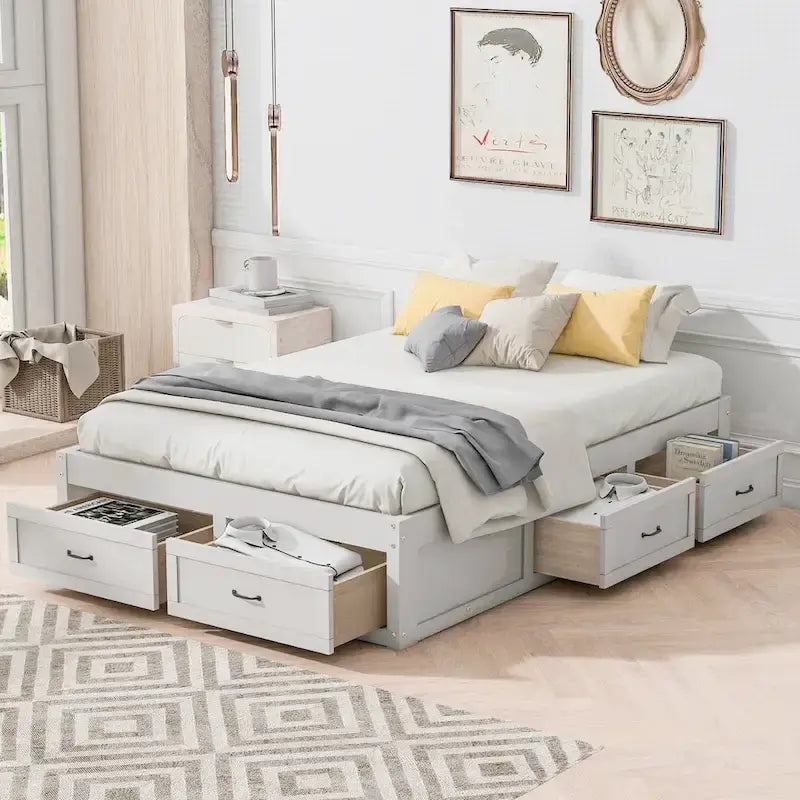 Full Size Platform Bed with 6 Storage Drawers