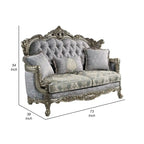 Loveseat with 3 Pillows, Gray Fabric, Antique Bronze Finish, 73 Inch