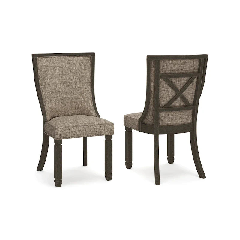 Dining Side Chair Set of 2, Black, Gray Brown Woven Polyester