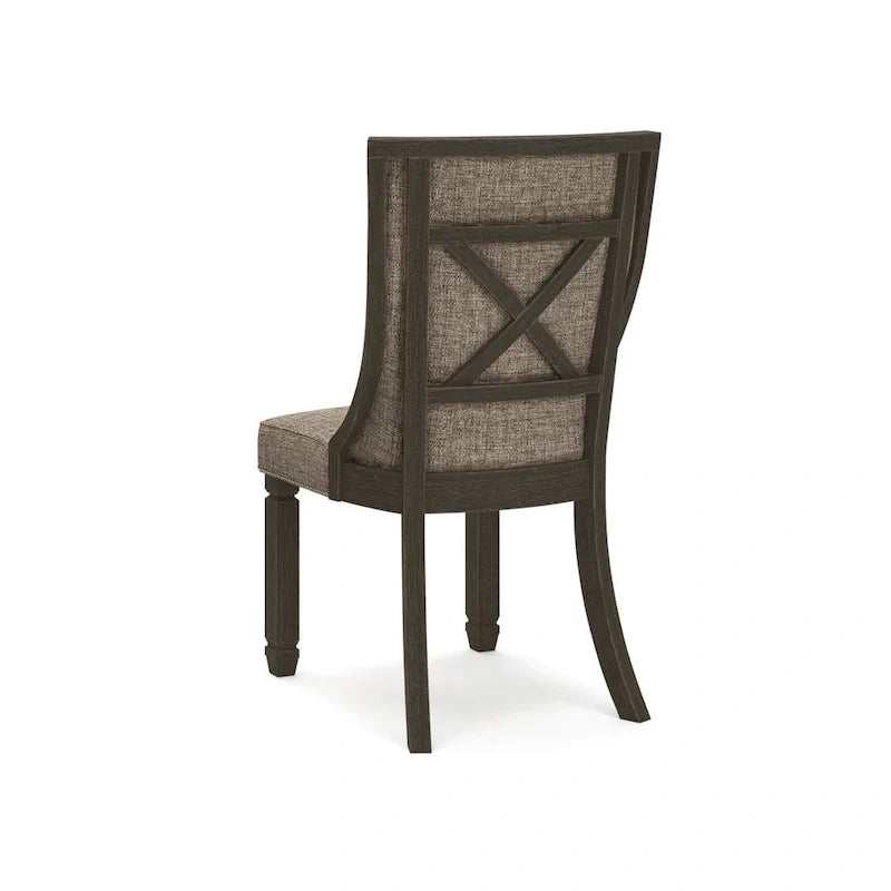 Dining Side Chair Set of 2, Black, Gray Brown Woven Polyester