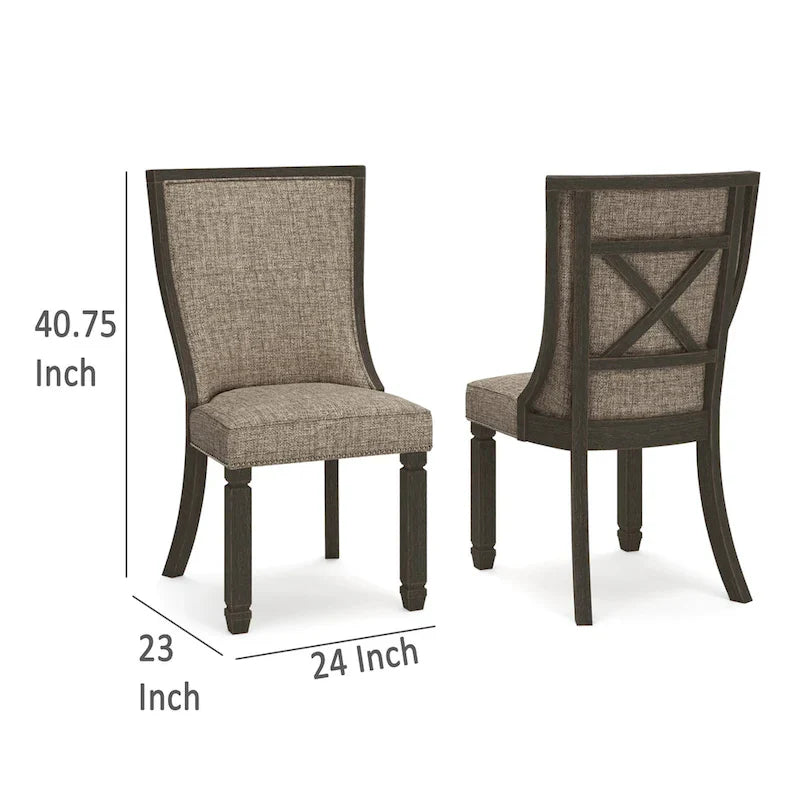 Dining Side Chair Set of 2, Black, Gray Brown Woven Polyester
