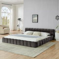 Dark Gray / Beige Chenille Upholstered Platform Bed with Headboard – Queen / King