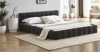 Dark Gray / Beige Chenille Upholstered Platform Bed with Headboard – Queen / King