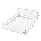 Dark Gray / Beige Chenille Upholstered Platform Bed with Headboard – Queen / King