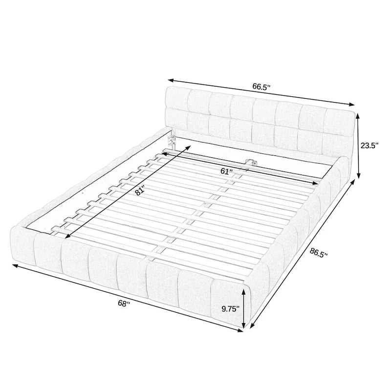 Dark Gray / Beige Chenille Upholstered Platform Bed with Headboard – Queen / King