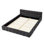 Dark Gray / Beige Chenille Upholstered Platform Bed with Headboard – Queen / King