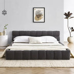 Dark Gray / Beige Chenille Upholstered Platform Bed with Headboard – Queen / King