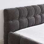 Dark Gray / Beige Chenille Upholstered Platform Bed with Headboard – Queen / King