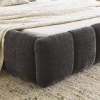 Dark Gray / Beige Chenille Upholstered Platform Bed with Headboard – Queen / King