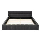 Dark Gray / Beige Chenille Upholstered Platform Bed with Headboard – Queen / King