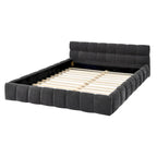 Dark Gray / Beige Chenille Upholstered Platform Bed with Headboard – Queen / King
