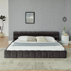 Dark Gray / Beige Chenille Upholstered Platform Bed with Headboard – Queen / King