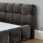 Dark Gray / Beige Chenille Upholstered Platform Bed with Headboard – Queen / King