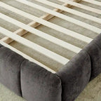 Dark Gray / Beige Chenille Upholstered Platform Bed with Headboard – Queen / King