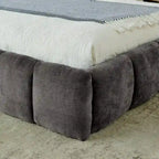 Dark Gray / Beige Chenille Upholstered Platform Bed with Headboard – Queen / King