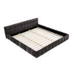 Dark Gray / Beige Chenille Upholstered Platform Bed with Headboard – Queen / King