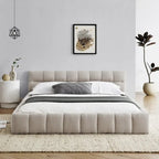 Dark Gray / Beige Chenille Upholstered Platform Bed with Headboard – Queen / King
