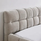 Dark Gray / Beige Chenille Upholstered Platform Bed with Headboard – Queen / King