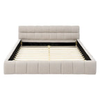 Dark Gray / Beige Chenille Upholstered Platform Bed with Headboard – Queen / King