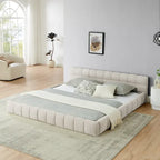 Dark Gray / Beige Chenille Upholstered Platform Bed with Headboard – Queen / King
