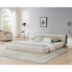 Dark Gray / Beige Chenille Upholstered Platform Bed with Headboard – Queen / King