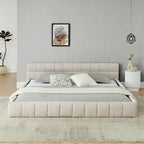 Dark Gray / Beige Chenille Upholstered Platform Bed with Headboard – Queen / King