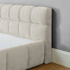 Dark Gray / Beige Chenille Upholstered Platform Bed with Headboard – Queen / King
