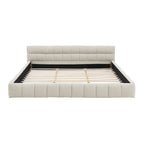 Dark Gray / Beige Chenille Upholstered Platform Bed with Headboard – Queen / King
