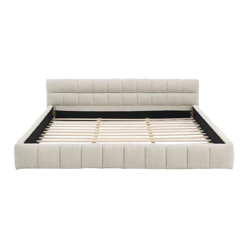 Dark Gray / Beige Chenille Upholstered Platform Bed with Headboard – Queen / King