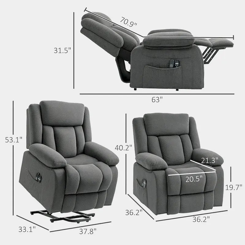 Power Lift Recliner Chair with Massage and Heat, Fabric Recliner with Remote Control